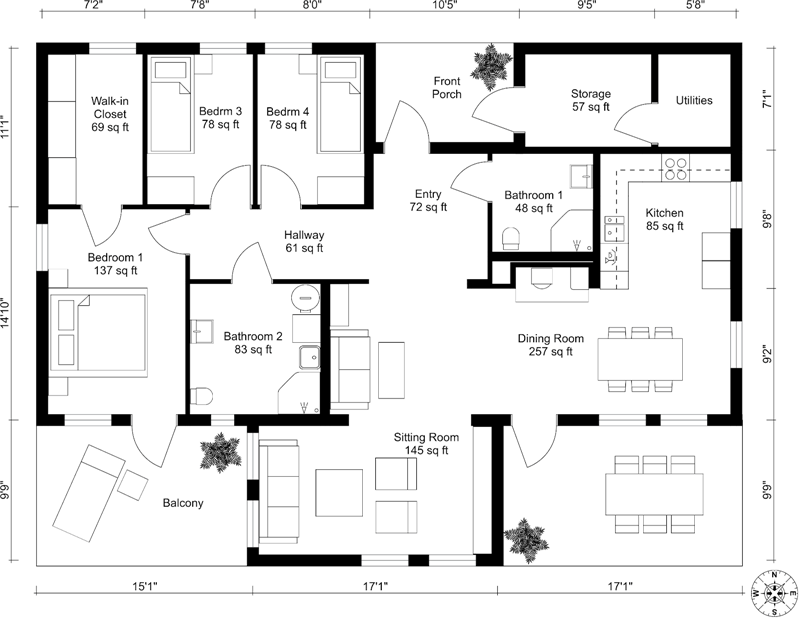 2 BHK Floor Plan